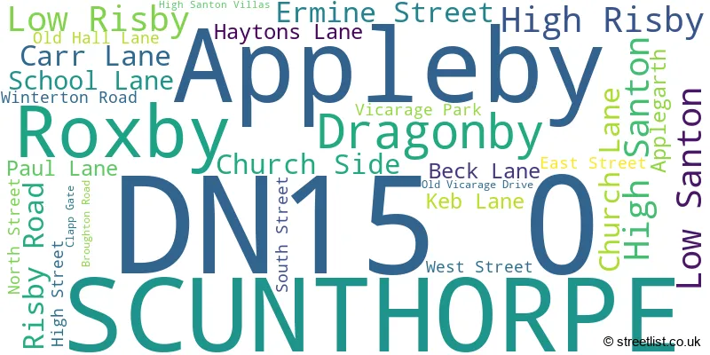 A word cloud for the DN15 0 postcode